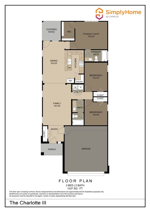 Floor plan for 3 beds, 2 baths, 1337 sqft