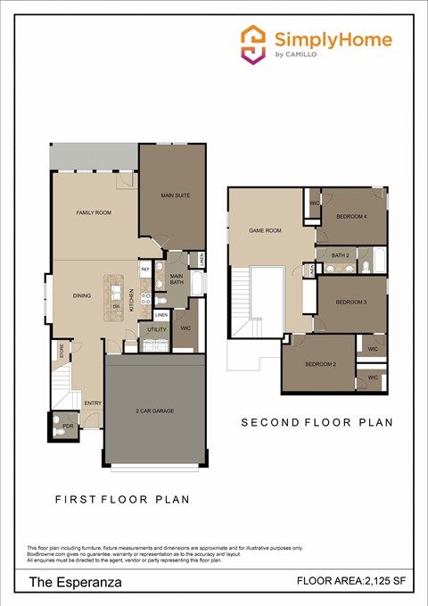 Floor plan for 4 beds, 2.5 baths, 2125 sqft