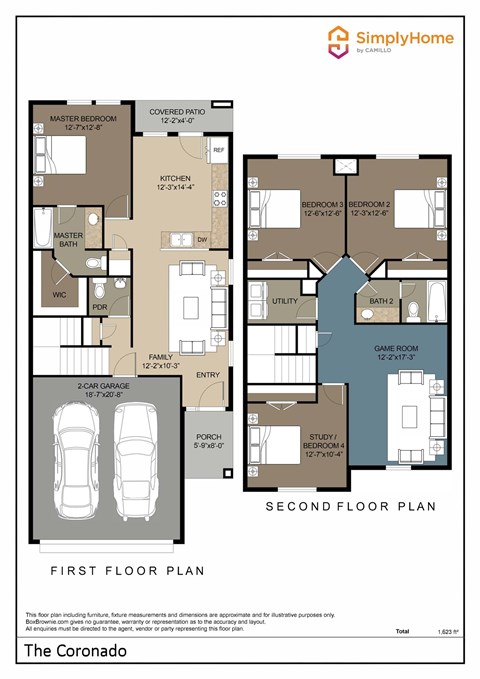 Floor plan for 4 beds, 2.5 baths, 1673 sqft