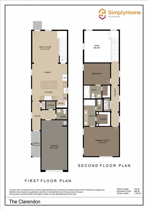 Floor plan for 2 beds, 2.5 baths, 1700 sqft