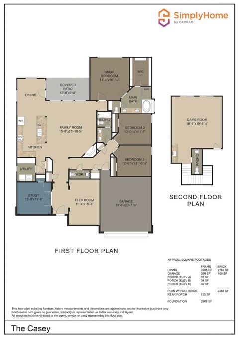 Floor plan for 4 beds, 2.5 baths, 2283 sqft