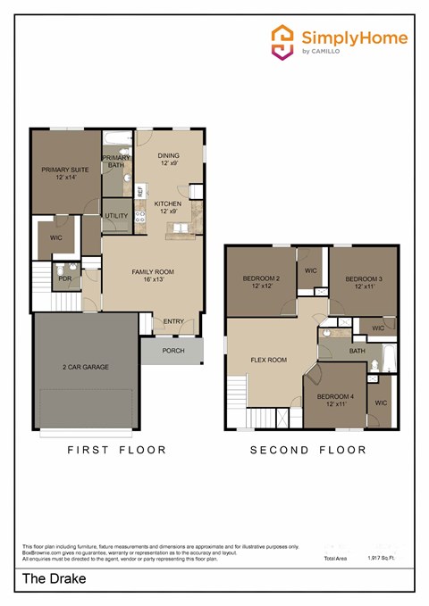 Floor plan for 4 beds, 2.5 baths, 2112 sqft
