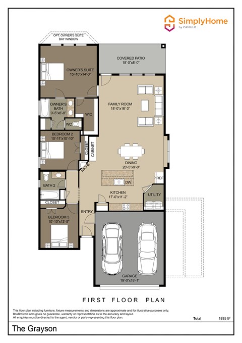 Floor plan for 3 beds, 2 baths, 1704 sqft