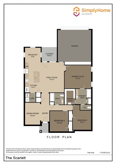 Floor plan for 3 beds, 2 baths, 1630 sqft