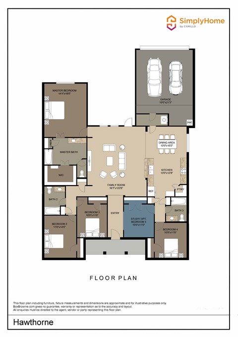 Floor plan for 5 beds, 3 baths, 2220 sqft