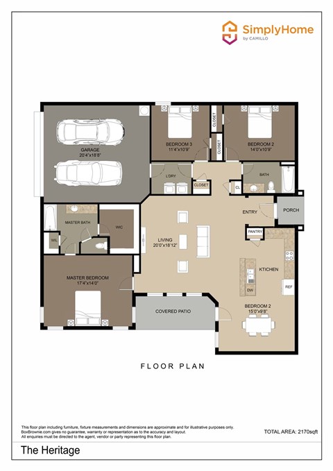 Floor plan for 3 beds, 2 baths, 1673 sqft