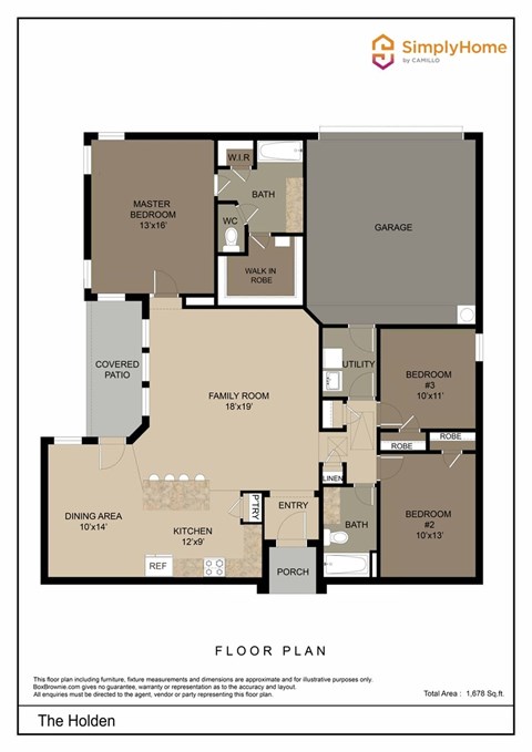 Floor plan for 3 beds, 2 baths, 1678 sqft