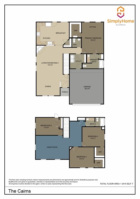 Floor plan for 4 beds, 2.5 baths, 2380 sqft