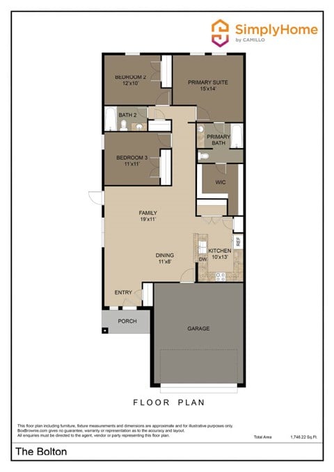 Floor plan for 3 beds, 2 baths, 1500 sqft