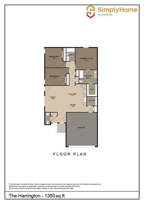 Floor plan for 3 beds, 2.5 baths, 1350 sqft