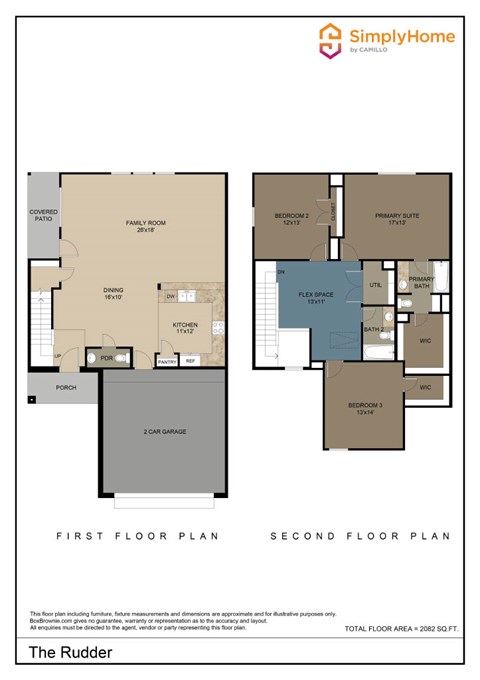 Floor plan for 3 beds, 2.5 baths, 2082 sqft