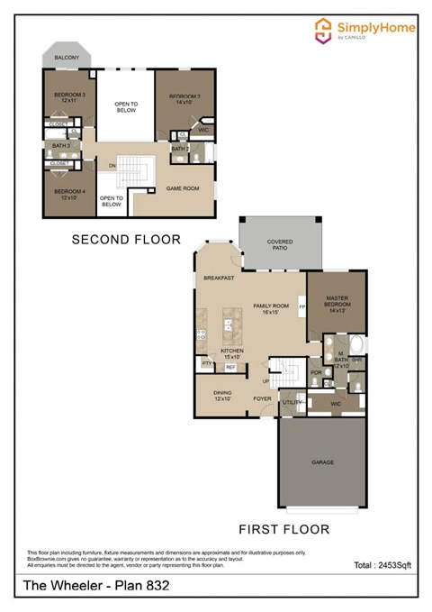 Floor plan for 4 beds, 3.5 baths, 2439 sqft