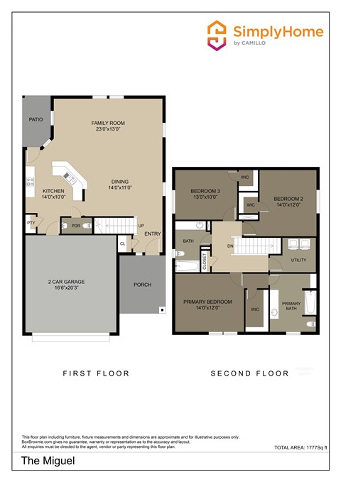 Floor plan for 3 beds, 2.5 baths, 1777 sqft
