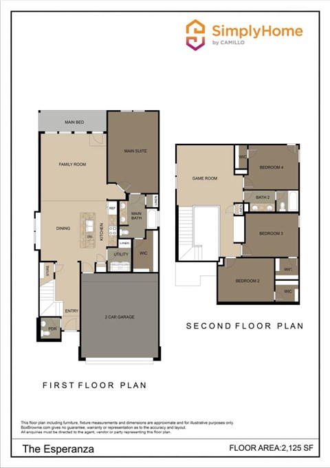 Floor plan for 4 beds, 2.5 baths, 2125 sqft