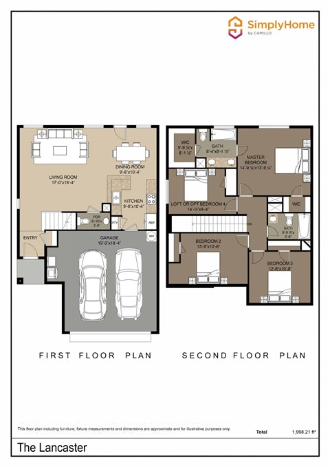 Floor plan for 3 beds, 2.5 baths, 1561 sqft