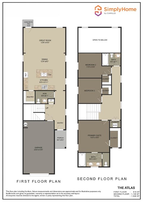 Floor plan for 3 beds, 2.5 baths, 1946 sqft