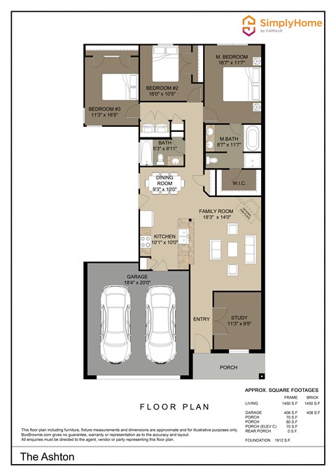 Floor plan for 3 beds, 2 baths, 1484 sqft