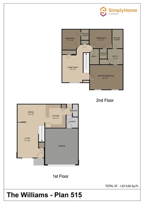 Floor plan for 3 beds, 2.5 baths, 1813 sqft