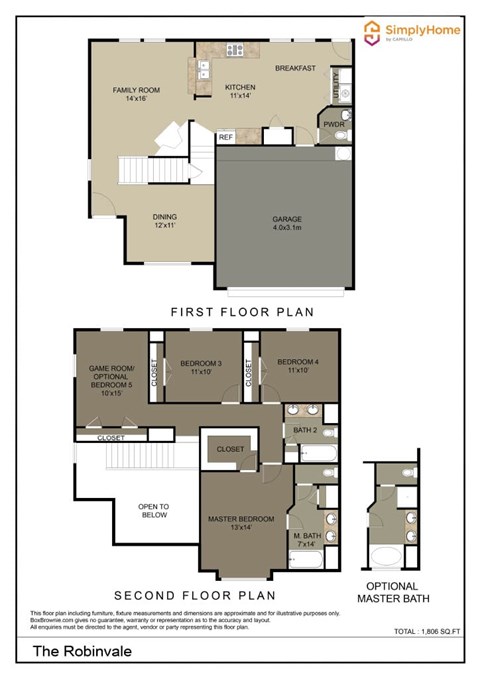 Floor plan for 3 beds, 2.5 baths, 1806 sqft