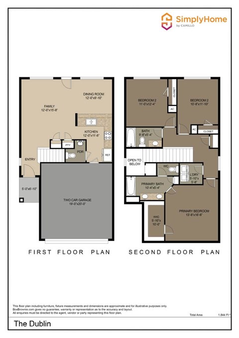 Floor plan for 3 beds, 2.5 baths, 1423 sqft