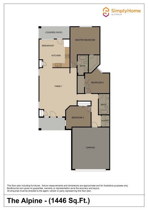Floor plan for 3 beds, 2 baths, 1433 sqft