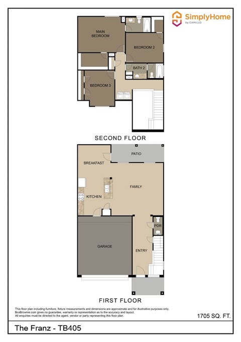 Floor plan for 3 beds, 2.5 baths, 1712 sqft