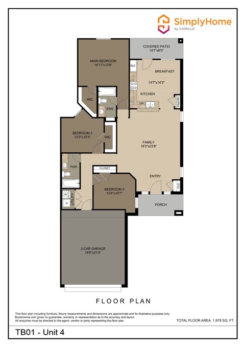 Floor plan for 3 beds, 2 baths, 1446 sqft