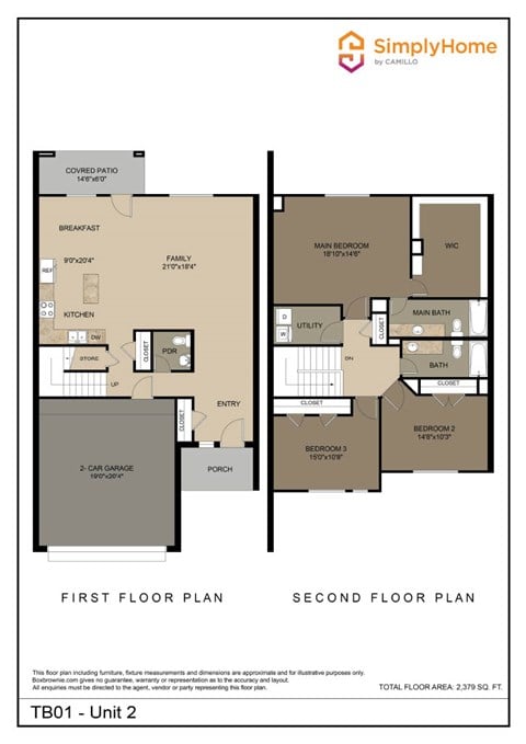 Floor plan for 3 beds, 2.5 baths, 1999 sqft