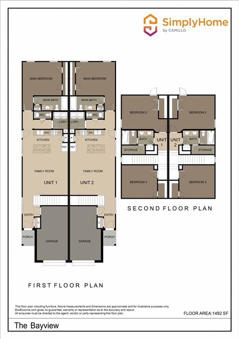 Floor plan for 3 beds, 2.5 baths, 1492 sqft