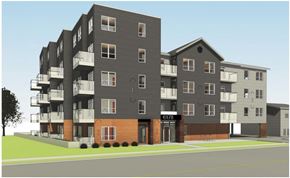 Halifax apartment for rent - A modern apartment building with balconies and a street view.