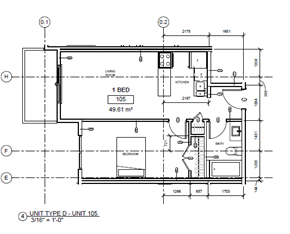 Halifax apartment for rent - A floor plan for a 1 bedroom apartment sized at 105 square feet.