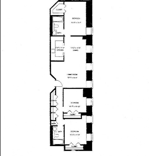 Floor plan for 3 beds, 2 baths, 1156 sqft