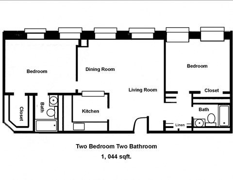 Floor plan for 2 beds, 2 baths, 1370 sqft