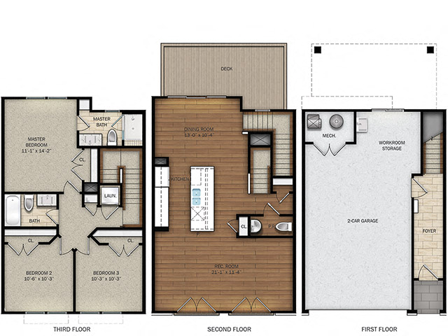 Floor plan for 3 beds, 2.5 baths, 1534 sqft