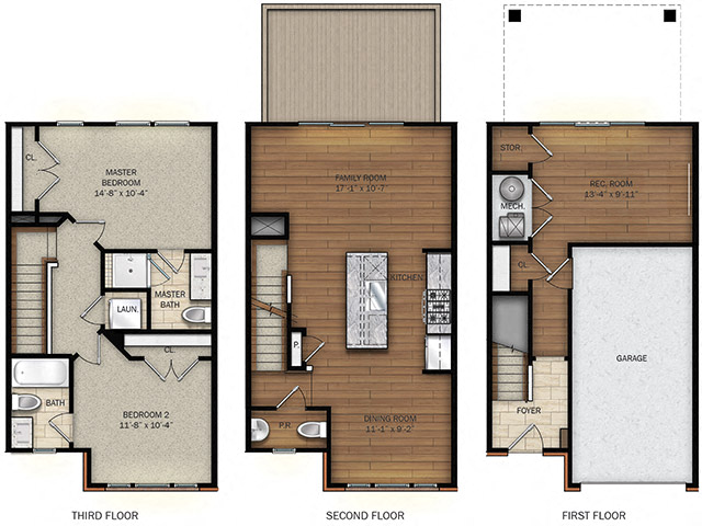 Floor plan for 2 beds, 2.5 baths, 1340 sqft