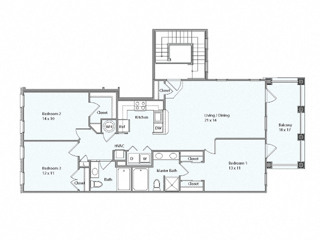 Floor plan for 3 beds, 2 baths, 1170 sqft