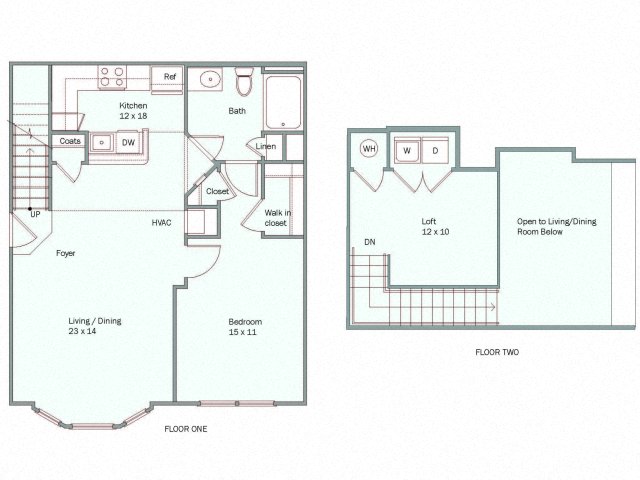 Floor plan for 1 bed, 1 bath, 871 sqft