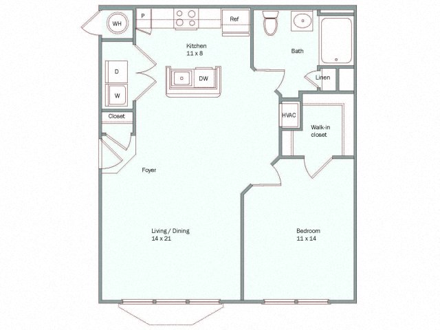 Floor plan for 1 bed, 1 bath, 745 sqft