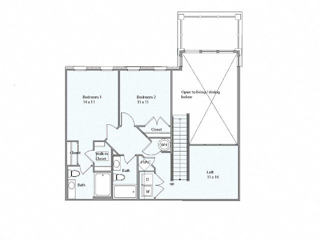 Floor plan for 2 beds, 2.5 baths, 1182 sqft