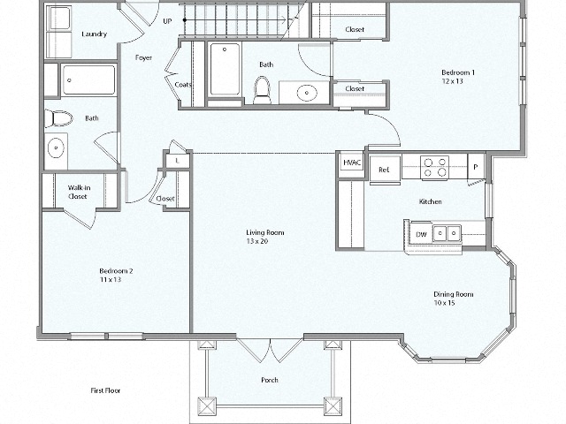 Floor plan for 2 beds, 2 baths, 1478 sqft