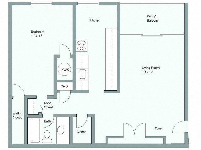 Floor plan for studio, 1 bath, 848 sqft