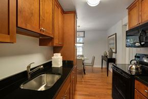 Greenbelt apartment for rent - a kitchen and living room with a sink and a microwave