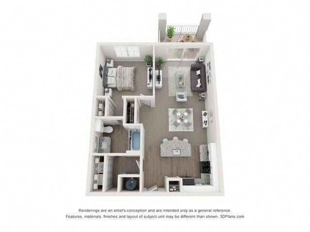 Floor plan for 1 bed, 1 bath, 828 sqft