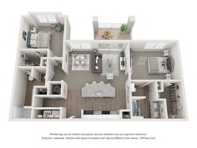 Floor plan for 2 beds, 2 baths, 1108 sqft