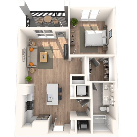 Floor plan for 1 bed, 1 bath, 759 sqft