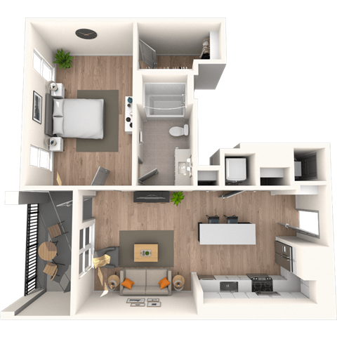 Floor plan for 1 bed, 1 bath, 788 sqft