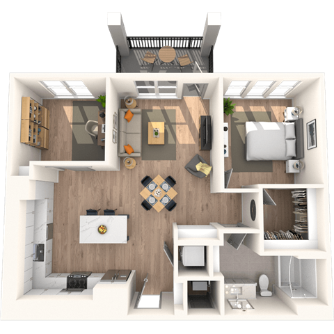 Floor plan for 1 bed, 1 bath, 962 sqft