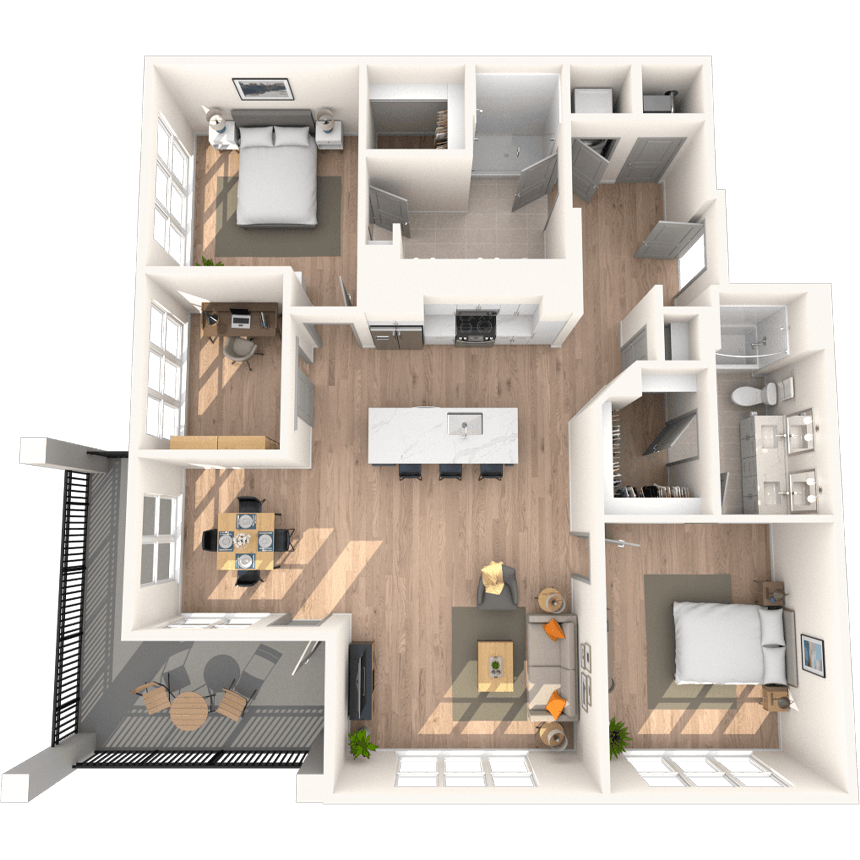 Floor plan for 2 beds, 2 baths, 1454 sqft