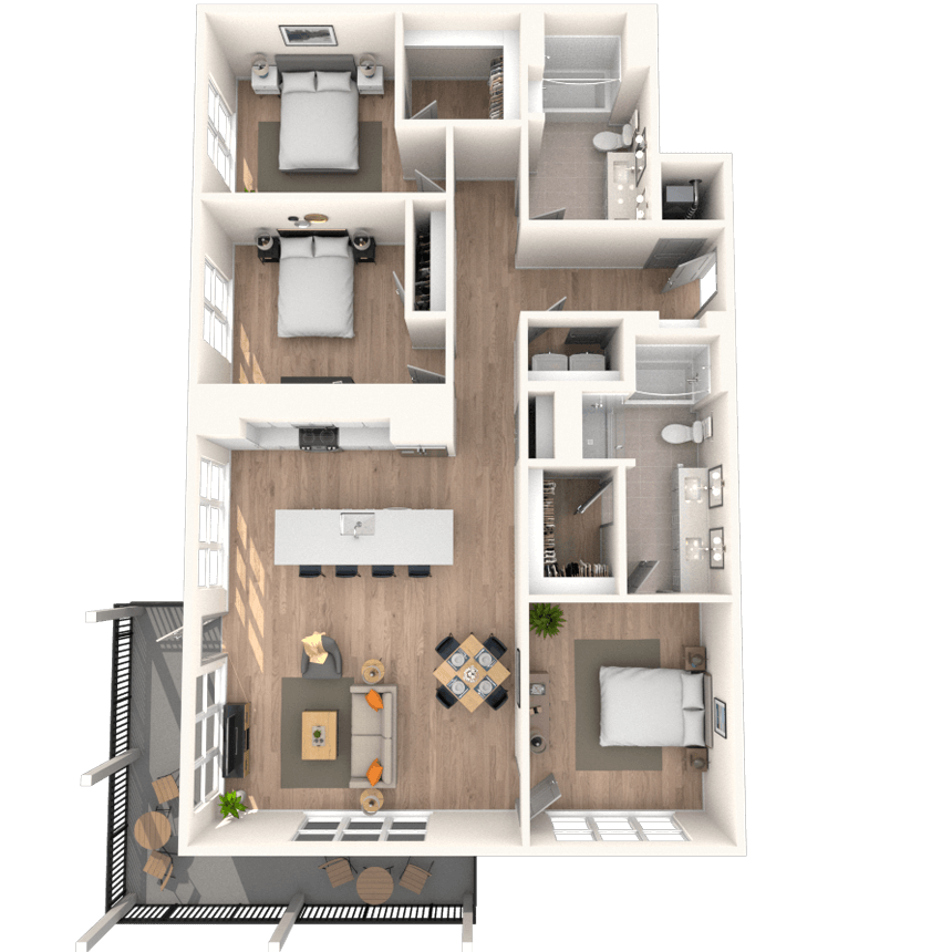Floor plan for 3 beds, 2 baths, 1564 sqft