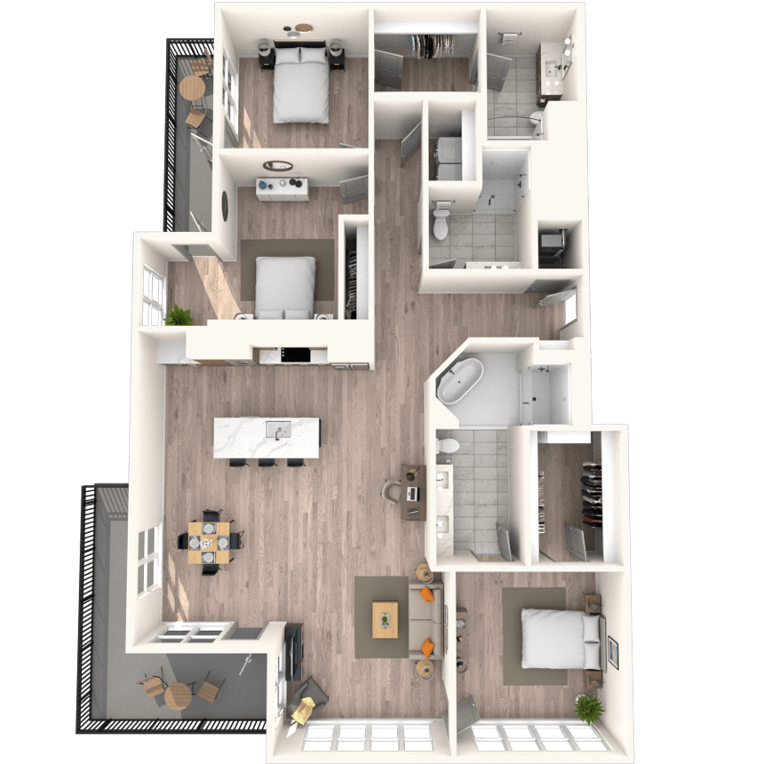 Floor plan for 3 beds, 3 baths, 2061 sqft